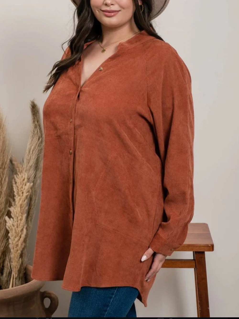 Perch by Blu Pepper Embracing Autumn Terracota Corduroy Top NWT
